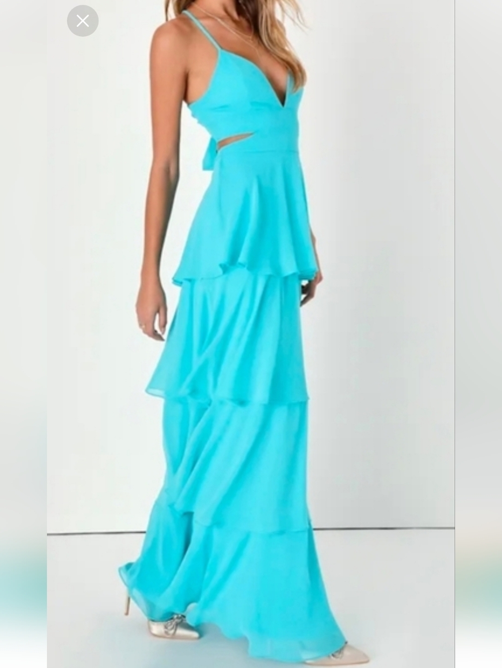 Lulu's Aqua Blue Tier And Now Ruffle Maxi Dress Sz XS - Picture 2 of 11